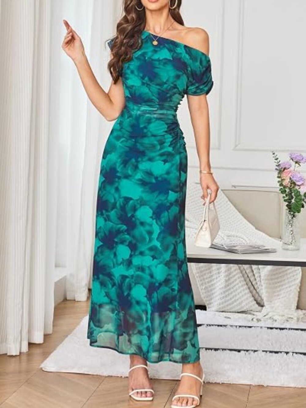 Women's Floral Off Shoulder Wedding Guest Dress Party Gown
